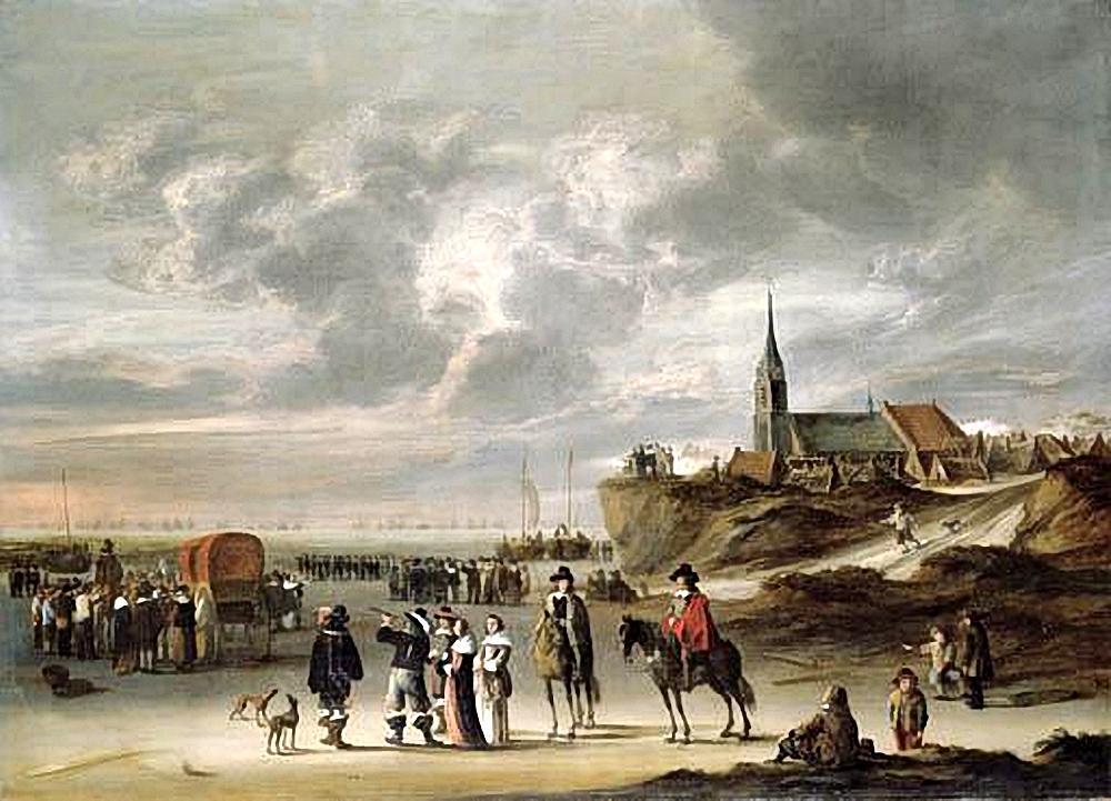 Cornelis Beelt: Vertrek Charles II van strand Scheveningen