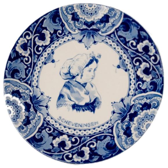 Origineel Delftsblauw wandbord met Schevenings meisje in klederdracht