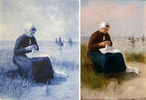 andwerkende vissersvrouw op het duin