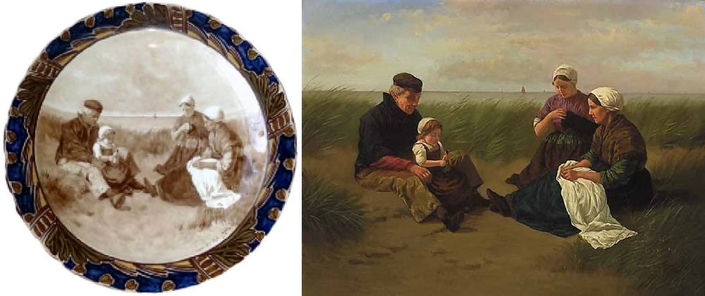 Scheveningse vissersfamilie op het duin naar een schilderij van David Artz