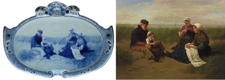 Scheveningse vissersfamilie op het duin naar een schilderij van David Artz