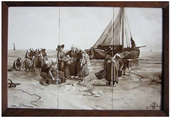 Tegeltableau, sepiakleurig, naar Bernardus Blommers